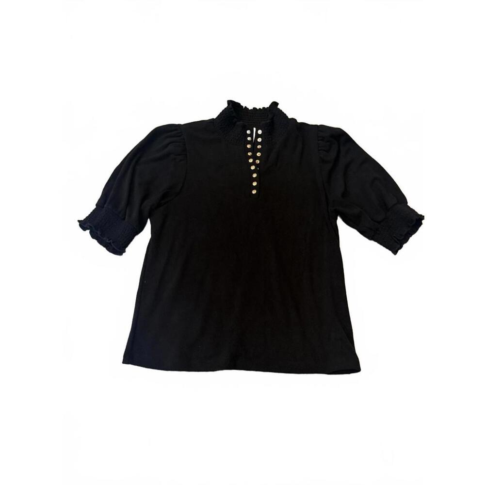 Design History Black‎ Ruffle Sweater Top Puff S/S Sleeve Blouse Size Medium
